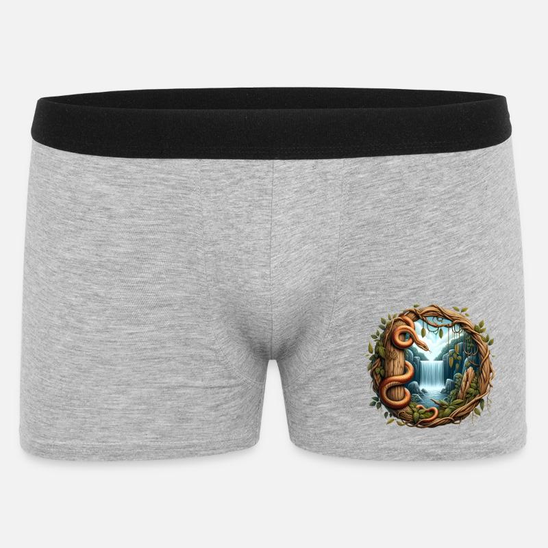 Schlange vor Wasserfall - Männer Boxer Shorts - Grau meliert