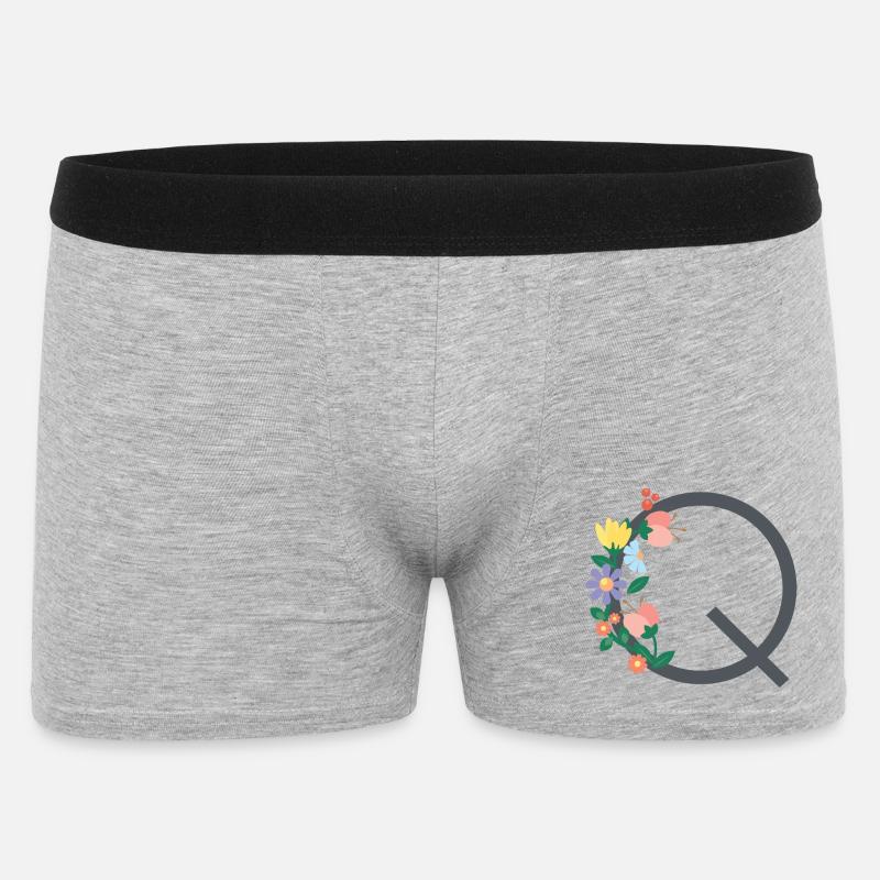 Eleganter Buchstabe 'Q' mit Blumen - Männer Boxer Shorts - Grau meliert