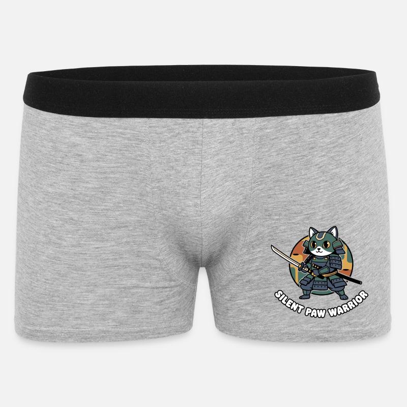 Stiller Pfoten Samurai-Krieger Katze - Männer Boxer Shorts - Grau meliert