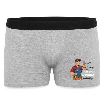 Werkstattheld Spruchdesign, That shit works! - Männer Boxer Shorts - Grau meliert - Vorne