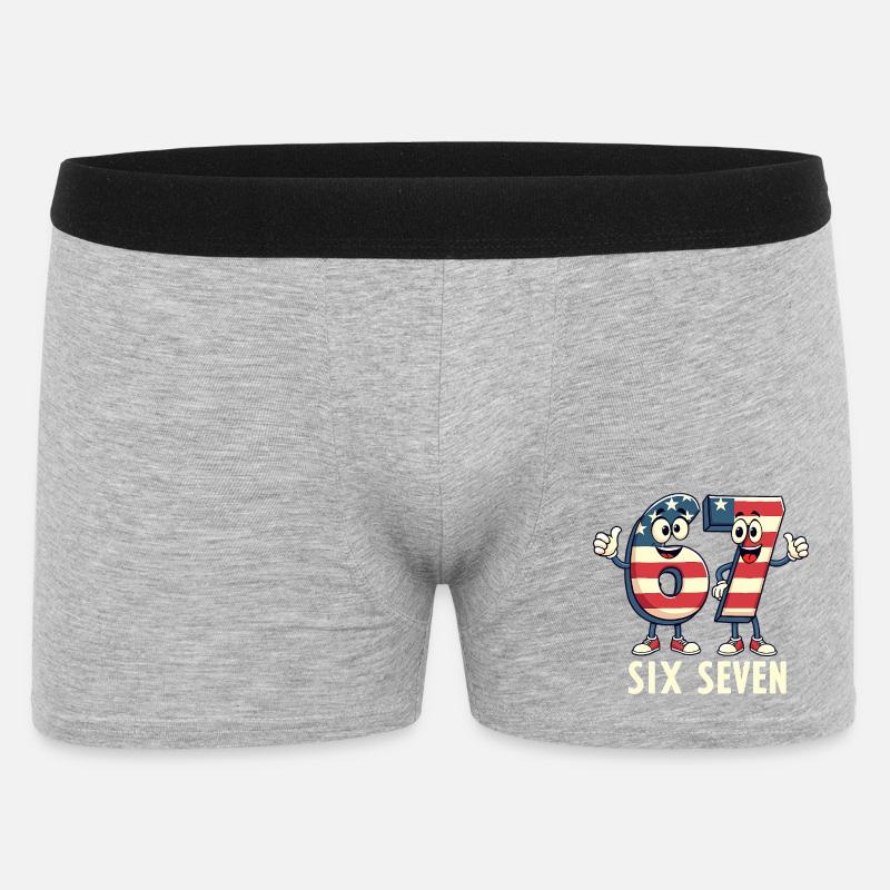 US Flag 67 Memes Six Seven - Männer Boxer Shorts - Grau meliert