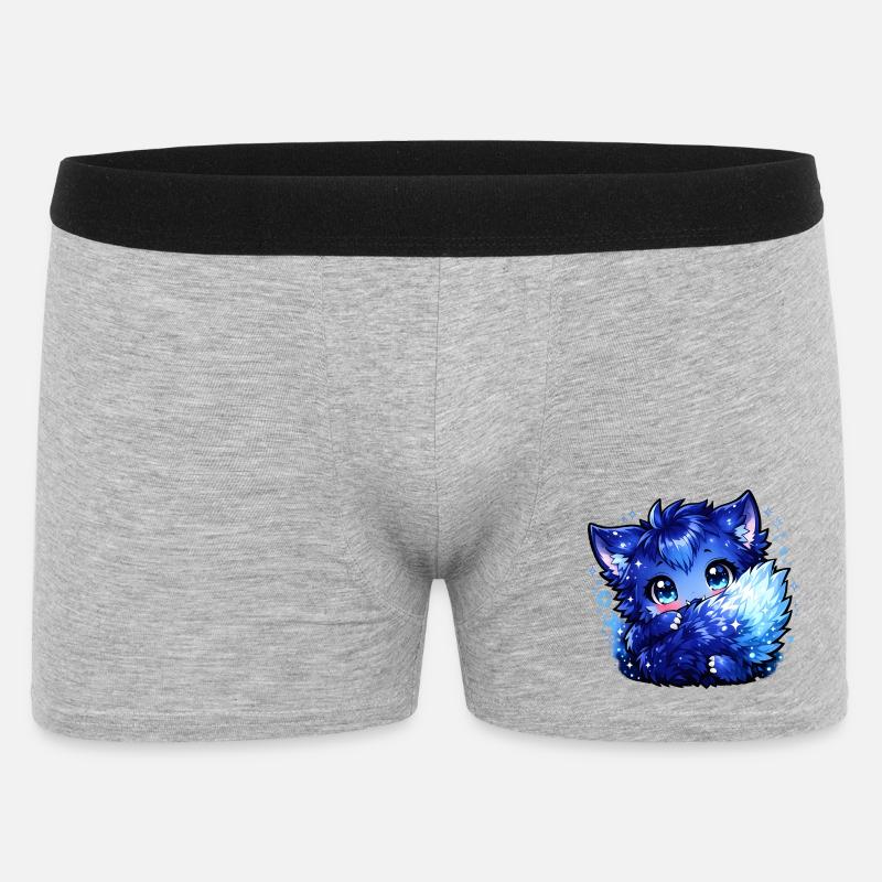Blauer Eisfuchs Chibi-Design - Männer Boxer Shorts - Grau meliert