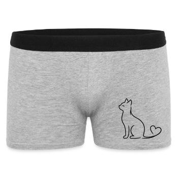 Elegant Cat with Heart Tail | Minimal Love Line Ar - Männer Boxer Shorts - Grau meliert - Vorne