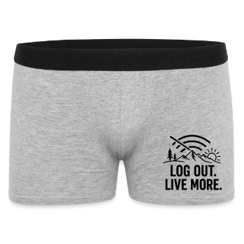 Log Out, Live More Outdoors - Männer Boxer Shorts - Grau meliert - Vorne