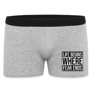 La vie commence là où la peur s’arrête Citation motivationnelle Logo - Boxer Homme - gris chiné - Devant