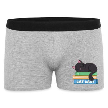 La dame aux chats qui dort un chat noir dans les livres - Boxer Homme - gris chiné - Devant