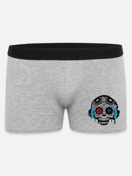 Sugar Skull mit Kopfhörer - Männer Boxer Shorts - Grau meliert