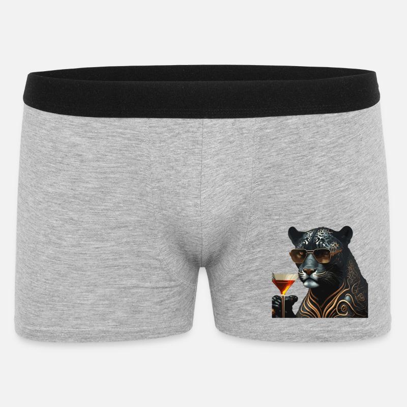 Chic Panther mit Sonnenbrille und Drink - Männer Boxer Shorts - Grau meliert