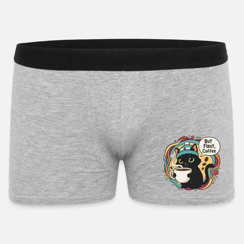 Kaffeezeit Katze mit Mütze - Männer Boxer Shorts - Grau meliert