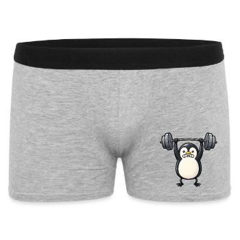 Süßer Pinguin Bodybuilder Fitness Cartoon - Männer Boxer Shorts - Grau meliert - Vorne