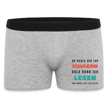 Schulkind 2026 Bald kann ich lesen - Einschulung - Männer Boxer Shorts - Grau meliert - Vorne