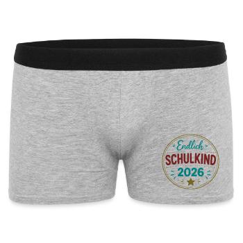 Endlich Schulkind 2026 Badge - Männer Boxer Shorts - Grau meliert - Vorne