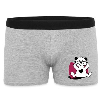 Panda avec des lunettes de nerd et un bouton de coeur en se détendant - Boxer Homme - gris chiné - Devant