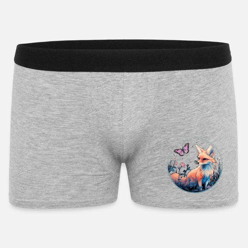 Fuchs mit Schmetterling - Männer Boxer Shorts - Grau meliert