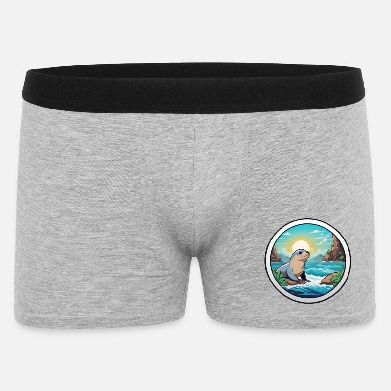 Kleine Robbe an der Küste - Männer Boxer Shorts - Grau meliert
