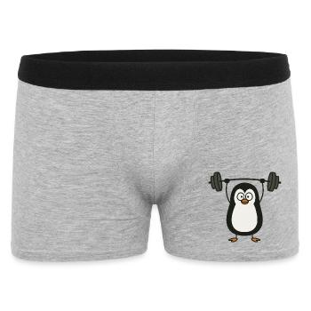 Funny penguin with dumbbell fitness fun - Men's Boxer Shorts - heather grey - Front
