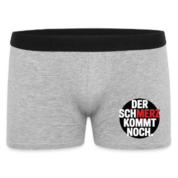 Der SCHMERZ kommt noch – Lustiger Spruch - Männer Boxer Shorts - Grau meliert - Vorne
