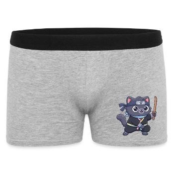 Chat ninja en costume de samouraï - Boxer Homme - gris chiné - Devant