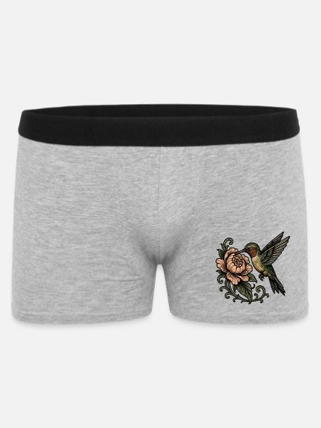 Colibri avec un tatouage vintage rose - Boxer Homme - gris chiné
