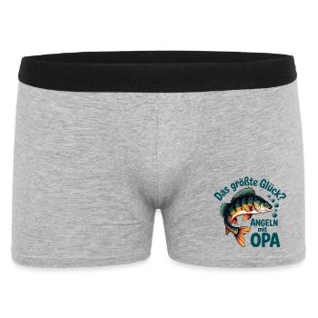 Das größte Glück Angeln mit Opa - Männer Boxer Shorts - Grau meliert - Vorne