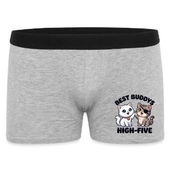 Süße Comic Katzen machen High Five – Best Buddys  - Männer Boxer Shorts - Grau meliert - Vorne