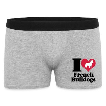 Französische Bulldogge ,I Love French Bulldogs(25) - Männer Boxer Shorts - Grau meliert - Vorne