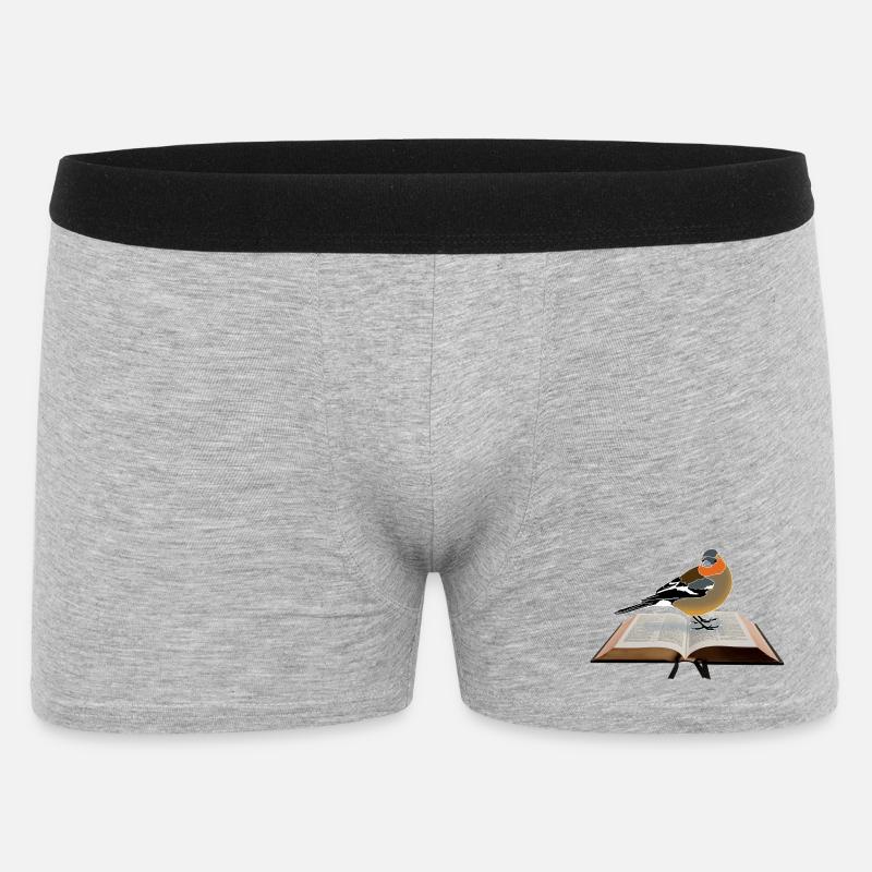 Buchfink auf Buch - Männer Boxer Shorts - Grau meliert