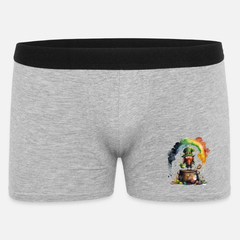 Leprechaun Kobold unter einem Regenbogen - Männer Boxer Shorts - Grau meliert