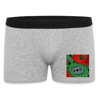 Fraktale Spirale in Grün und Rot - Männer Boxer Shorts - Grau meliert - Vorne