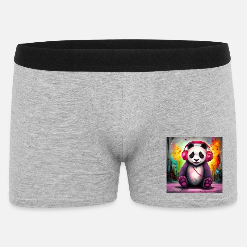 Panda DJ mit bunten Kopfhörern - Männer Boxer Shorts - Grau meliert