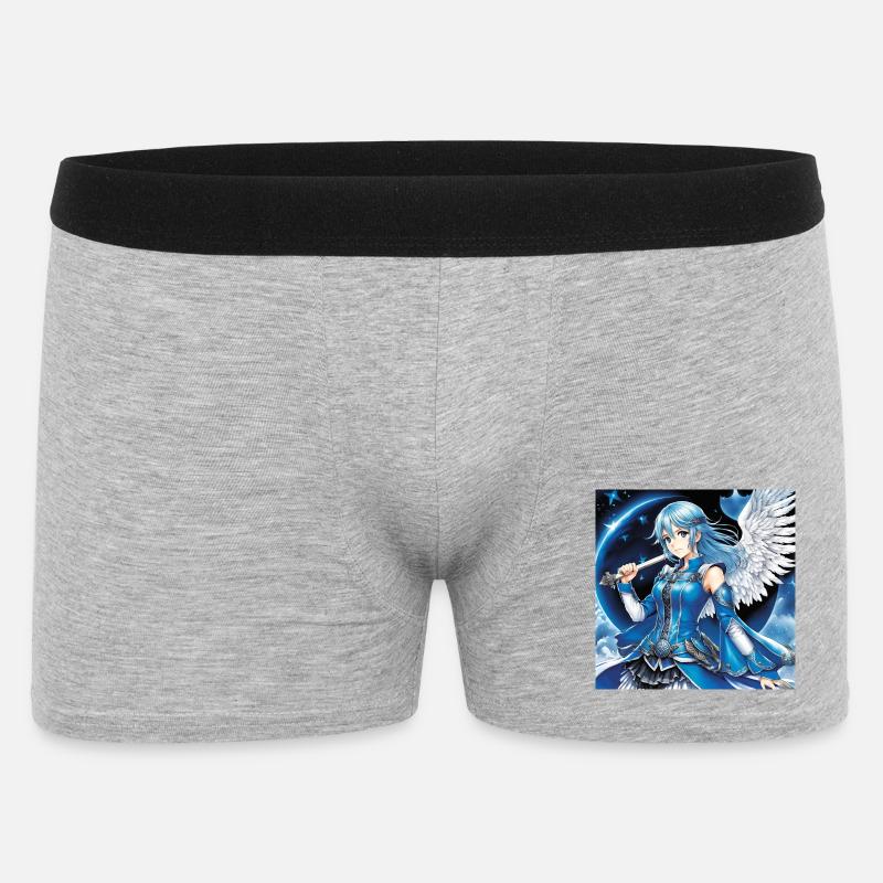 Blauer Engelsritter mit Schwert - Männer Boxer Shorts - Grau meliert