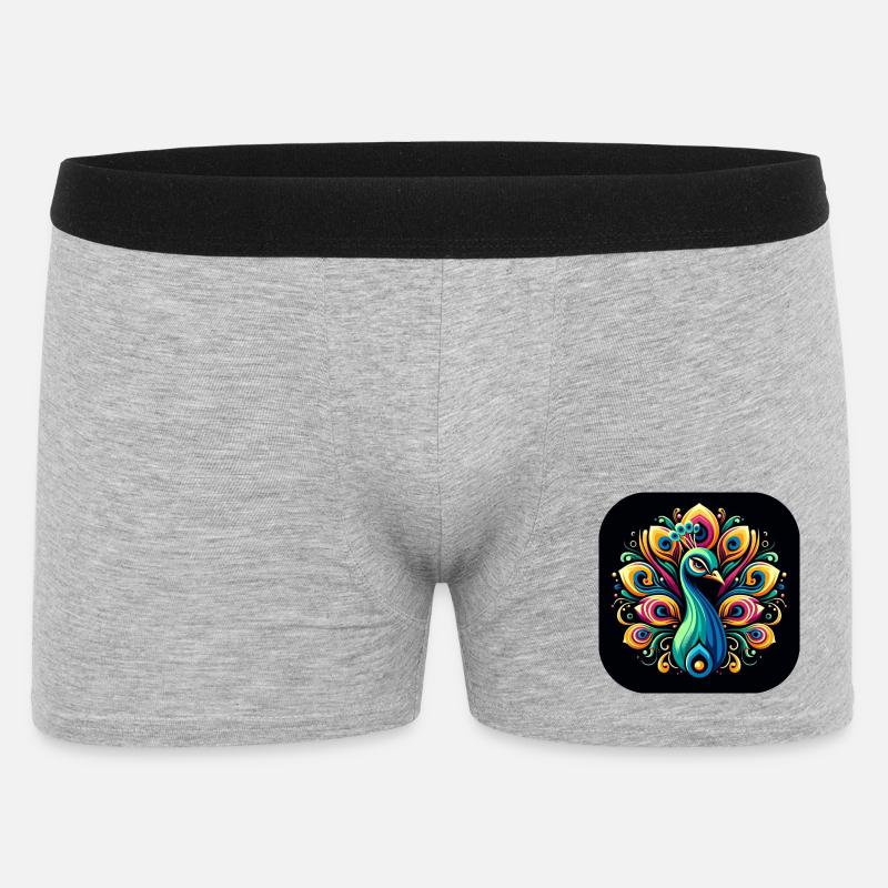 Pfau Bunt Vogel Tier - Männer Boxer Shorts - Grau meliert