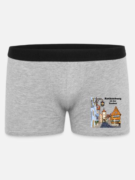 Rothenburg ob der Tauber, Bayern, Zeichnung - Männer Boxer Shorts - Grau meliert