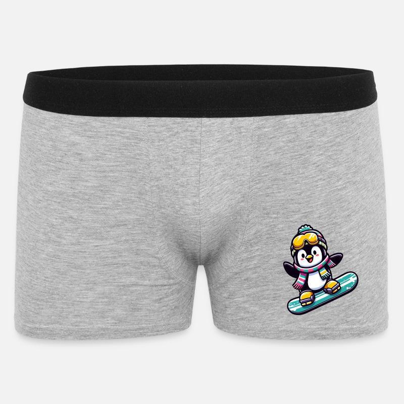 Snowboard Star: Der gleitende Pinguin - Männer Boxer Shorts - Grau meliert