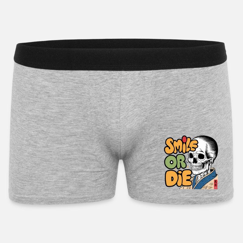 Skelettor mit optimistischer Botschaft - Männer Boxer Shorts - Grau meliert