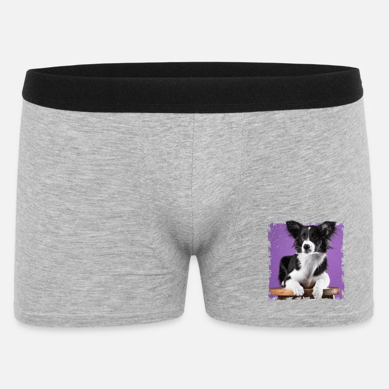 Hund sitzt auf Hocker - Männer Boxer Shorts - Grau meliert