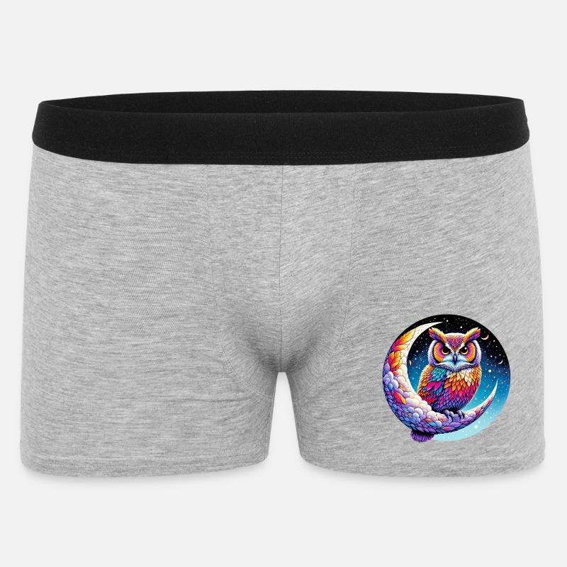 Eule auf dem Mond - Männer Boxer Shorts - Grau meliert