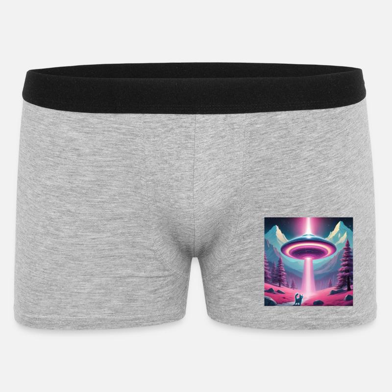 Ufo mit Kätzchen - Männer Boxer Shorts - Grau meliert