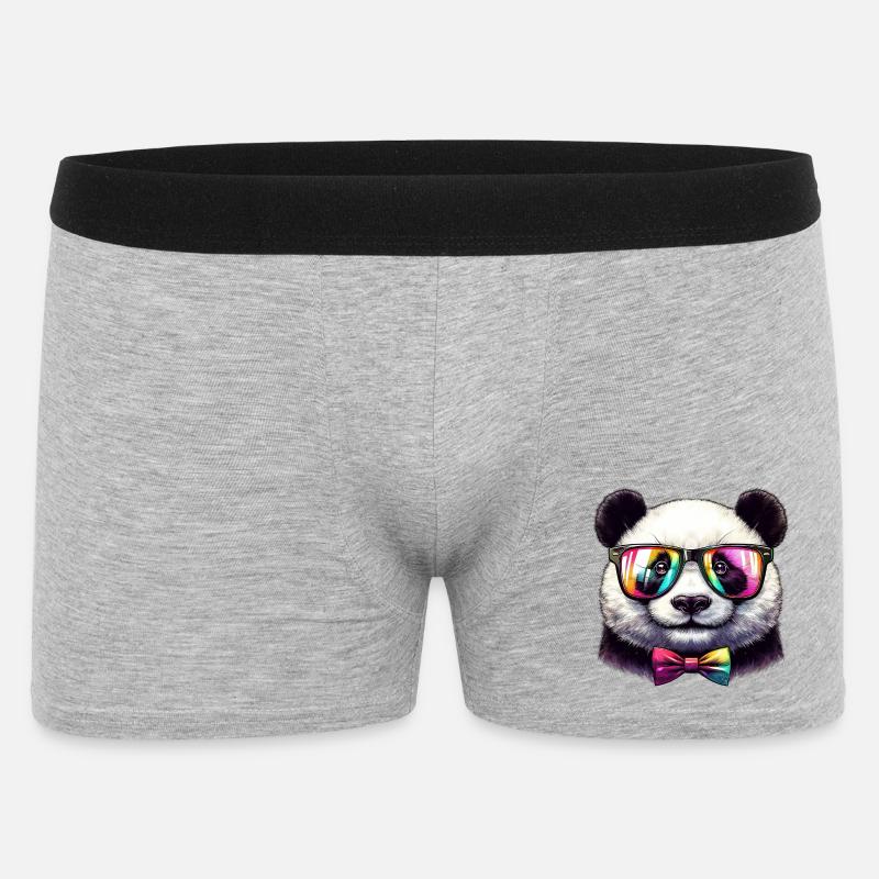 Panda mit Brille und Fliege - Männer Boxer Shorts - Grau meliert