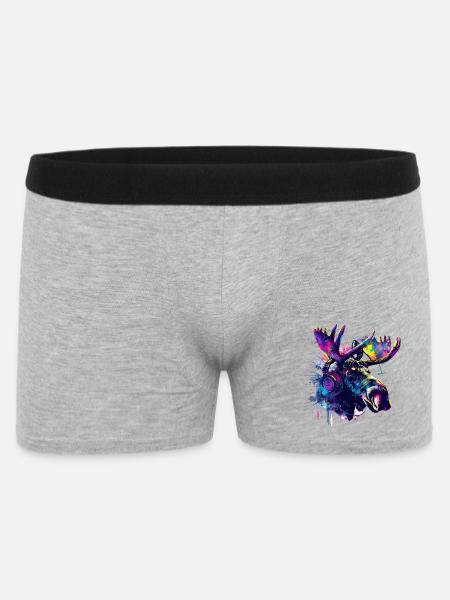 Elch Elche Elchkopf mit Kopfhörer - Männer Boxer Shorts - Grau meliert