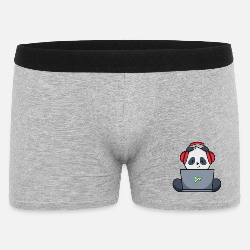 Gaming Panda mit gelbem Headset - Männer Boxer Shorts - Grau meliert