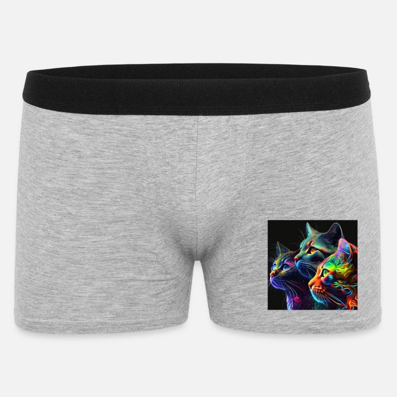 Neonfarbene Katzen auf schwarzem Hintergrund - Männer Boxer Shorts - Grau meliert