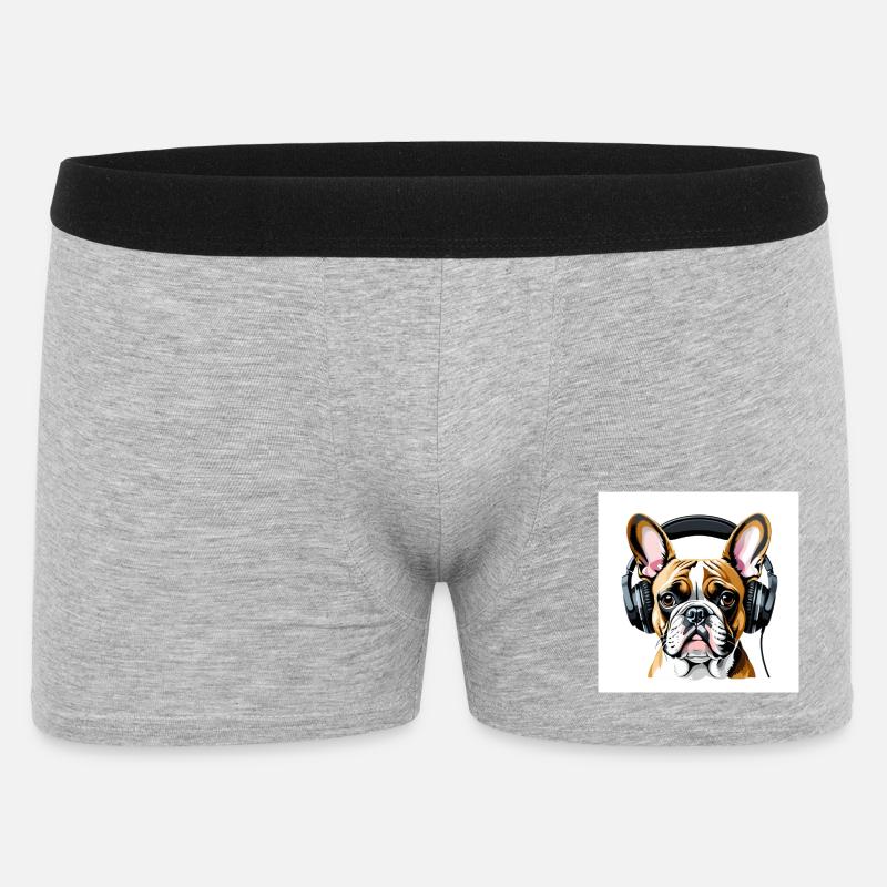 Neuartiges Hundemotiv mit Kopfhörern - Männer Boxer Shorts - Grau meliert