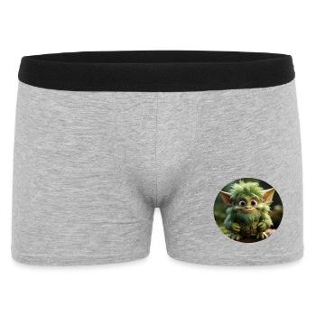 Grüner Fantasie-Waldkobold mit großen Augen - Männer Boxer Shorts - Grau meliert - Vorne