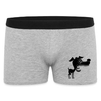 Kleiner schwarzer Hund und großes Maul - Männer Boxer Shorts - Grau meliert - Vorne