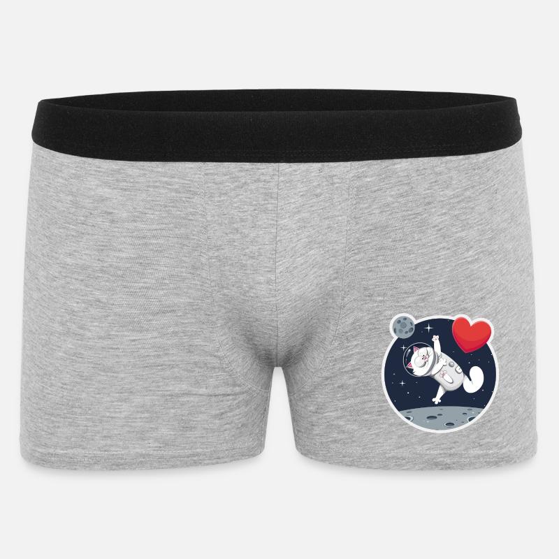 Einsame Astronautin Katze fängt Herz - Männer Boxer Shorts - Grau meliert