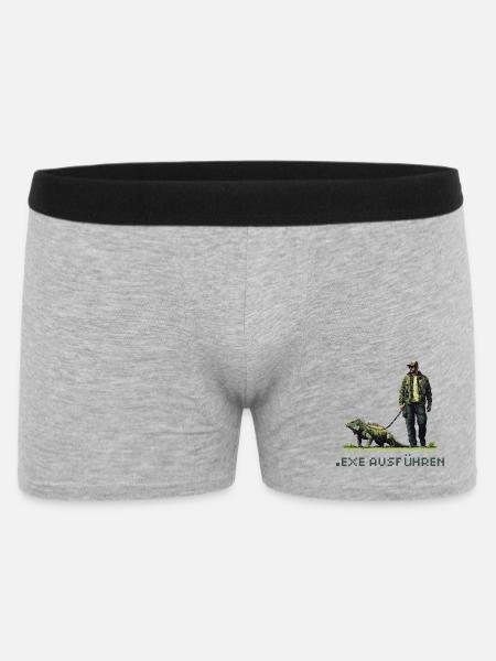 EXE AUSFÜHREN Lustiges Nerd IT Pixel Echse Design - Männer Boxer Shorts - Grau meliert