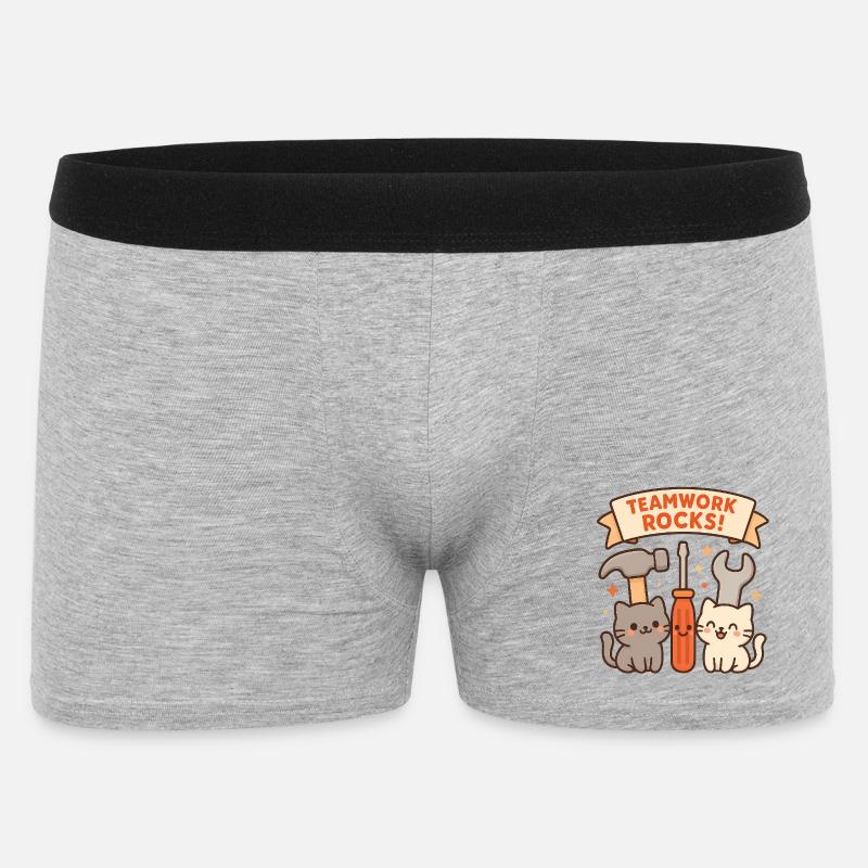 Teamwork Rocks – Cute Cats with Tools - Men's Boxer Shorts - heather grey