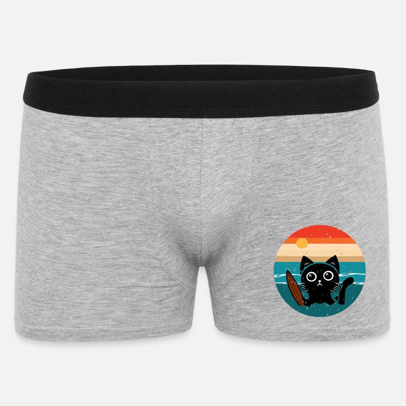 Surfende Katze - Männer Boxer Shorts - Grau meliert