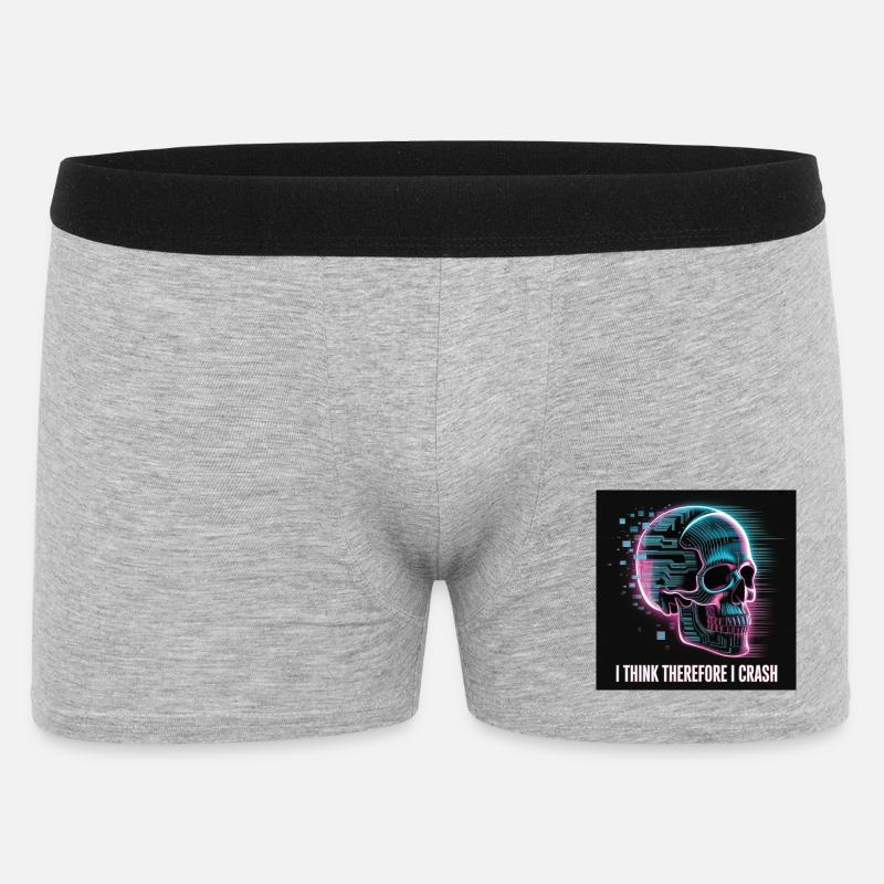 Cyberpunk Totenschädel mit digitalem Glitch - Männer Boxer Shorts - Grau meliert